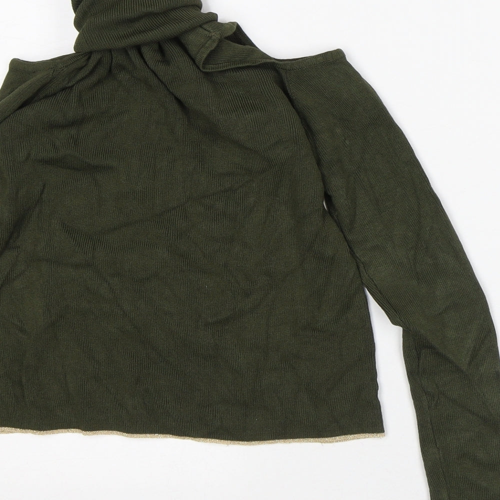 Zara Womens Green Roll Neck Striped Viscose Pullover Jumper Size M