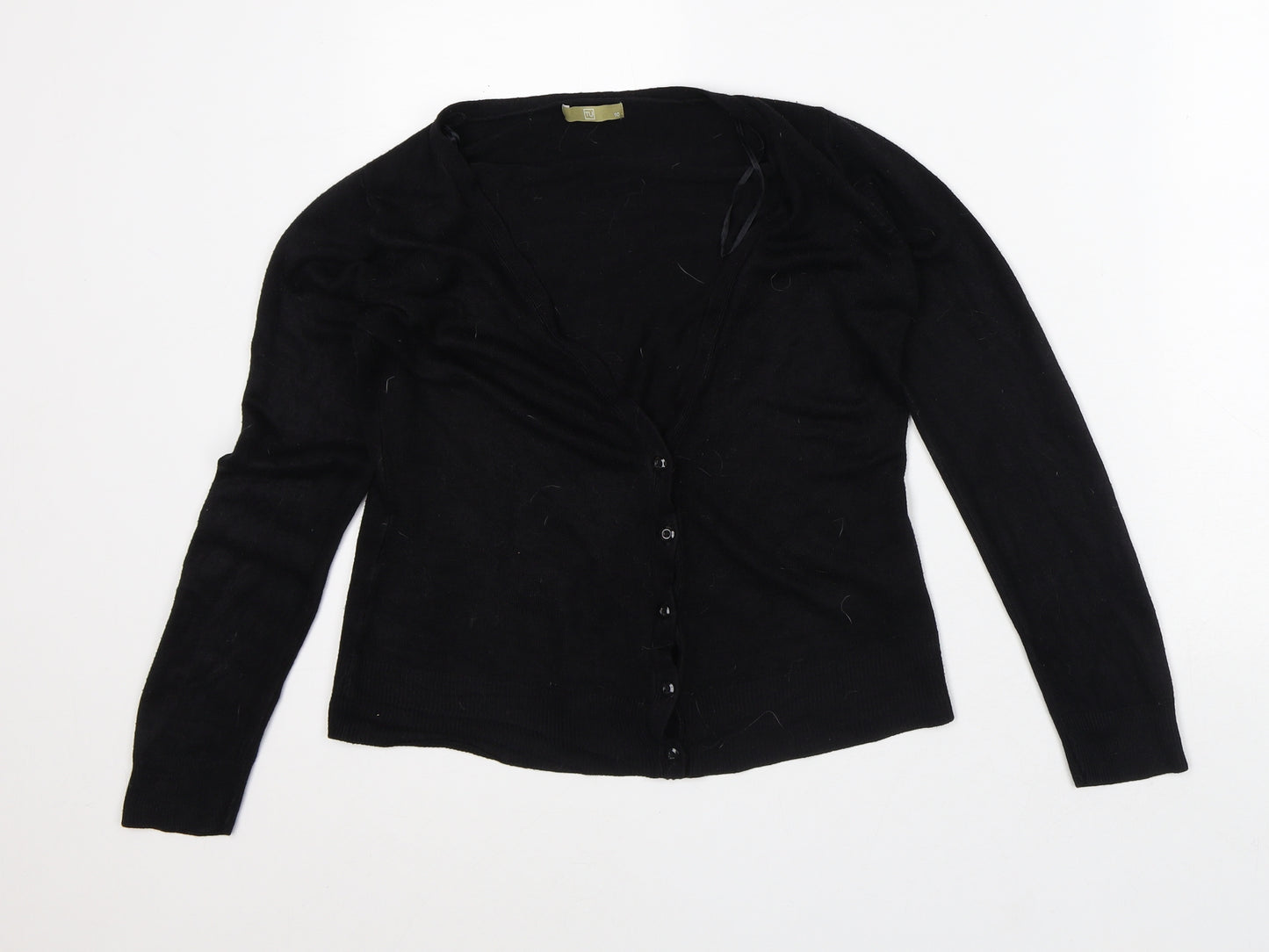 TU Womens Black Round Neck Acrylic Cardigan Jumper Size 10