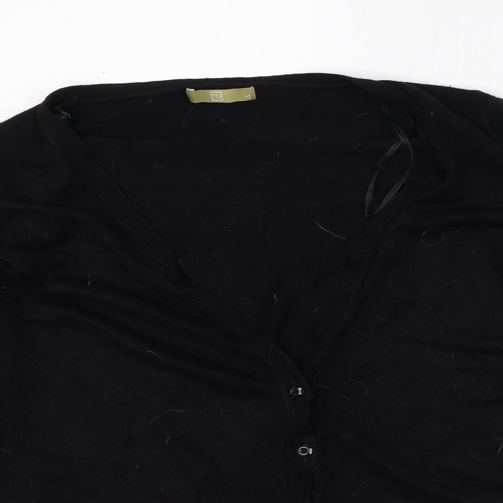 TU Womens Black Round Neck Acrylic Cardigan Jumper Size 10