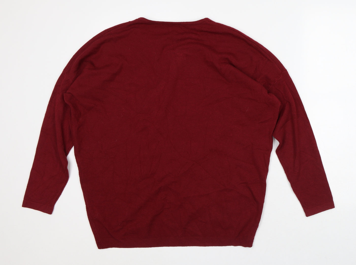 Preworn Womens Red Round Neck Polyester Wrap Jumper Size L