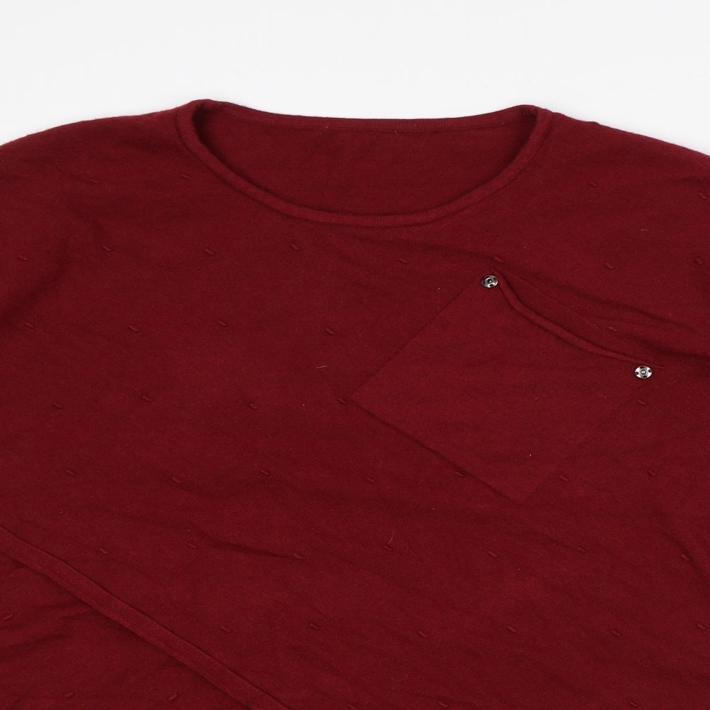 Preworn Womens Red Round Neck Polyester Wrap Jumper Size L