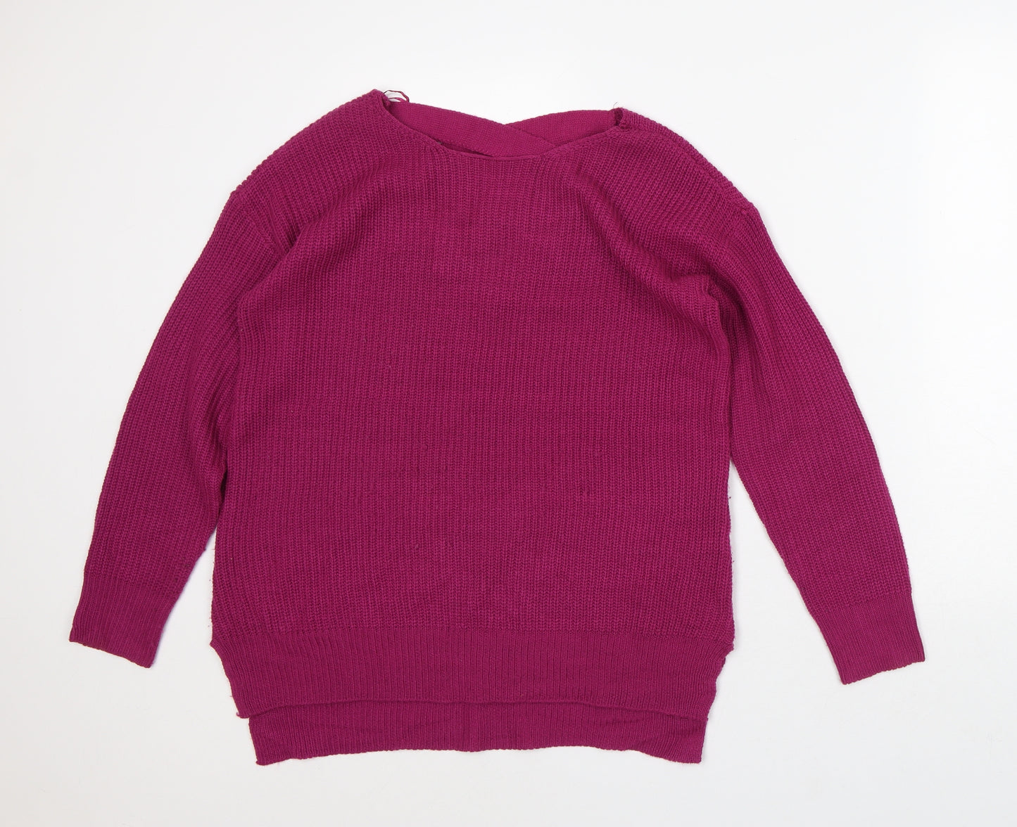 Pep & Co Womens Purple V-Neck Acrylic Pullover Jumper Size 12