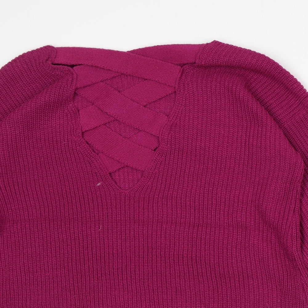Pep & Co Womens Purple V-Neck Acrylic Pullover Jumper Size 12