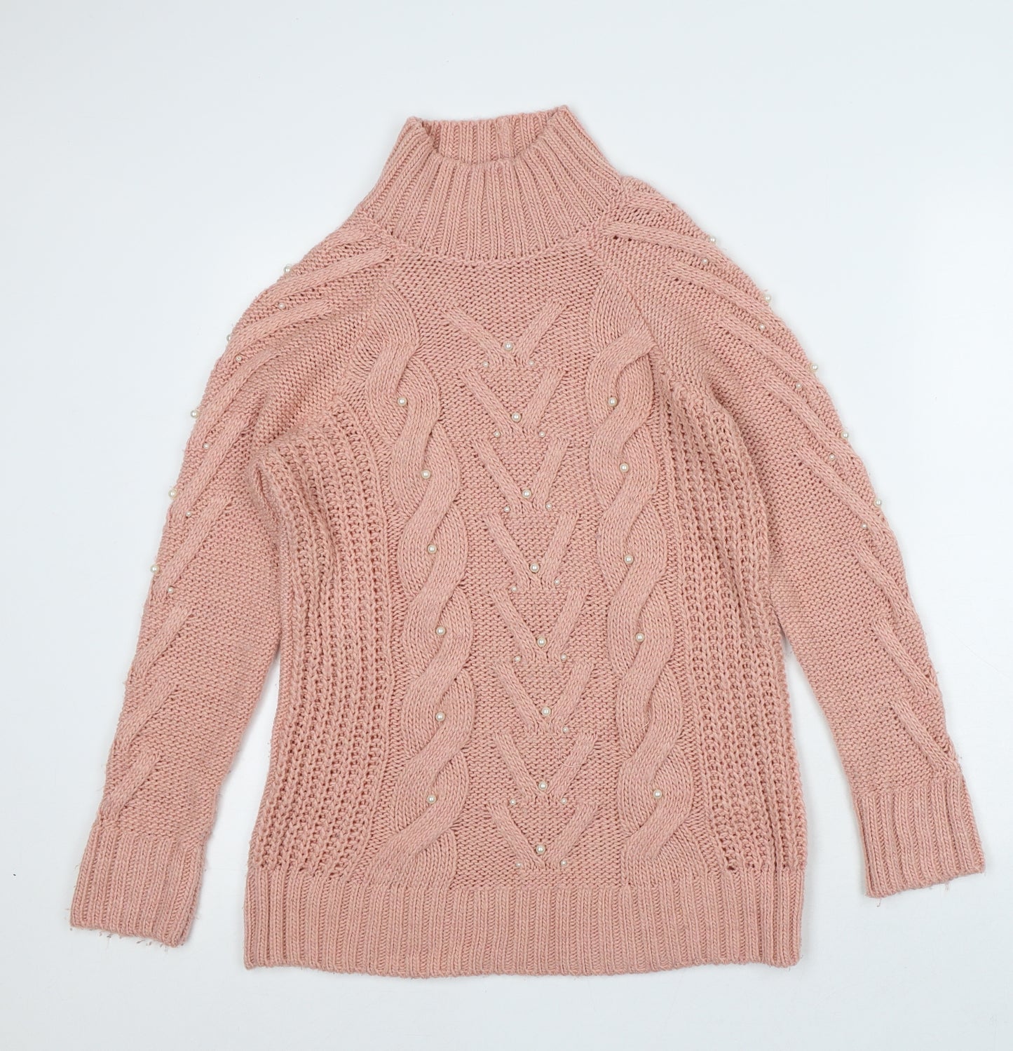 Marks and Spencer Womens Pink High Neck Acrylic Pullover Jumper Size S
