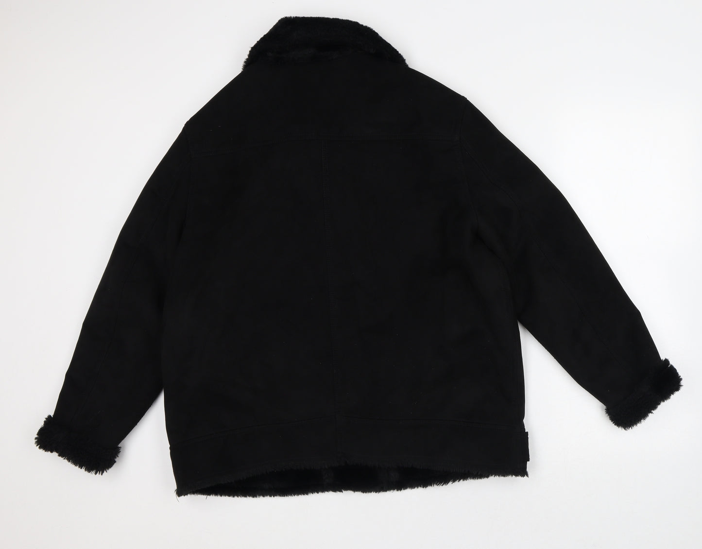 H&M Womens Black Biker Coat Size 16 Zip - Fleece Lined