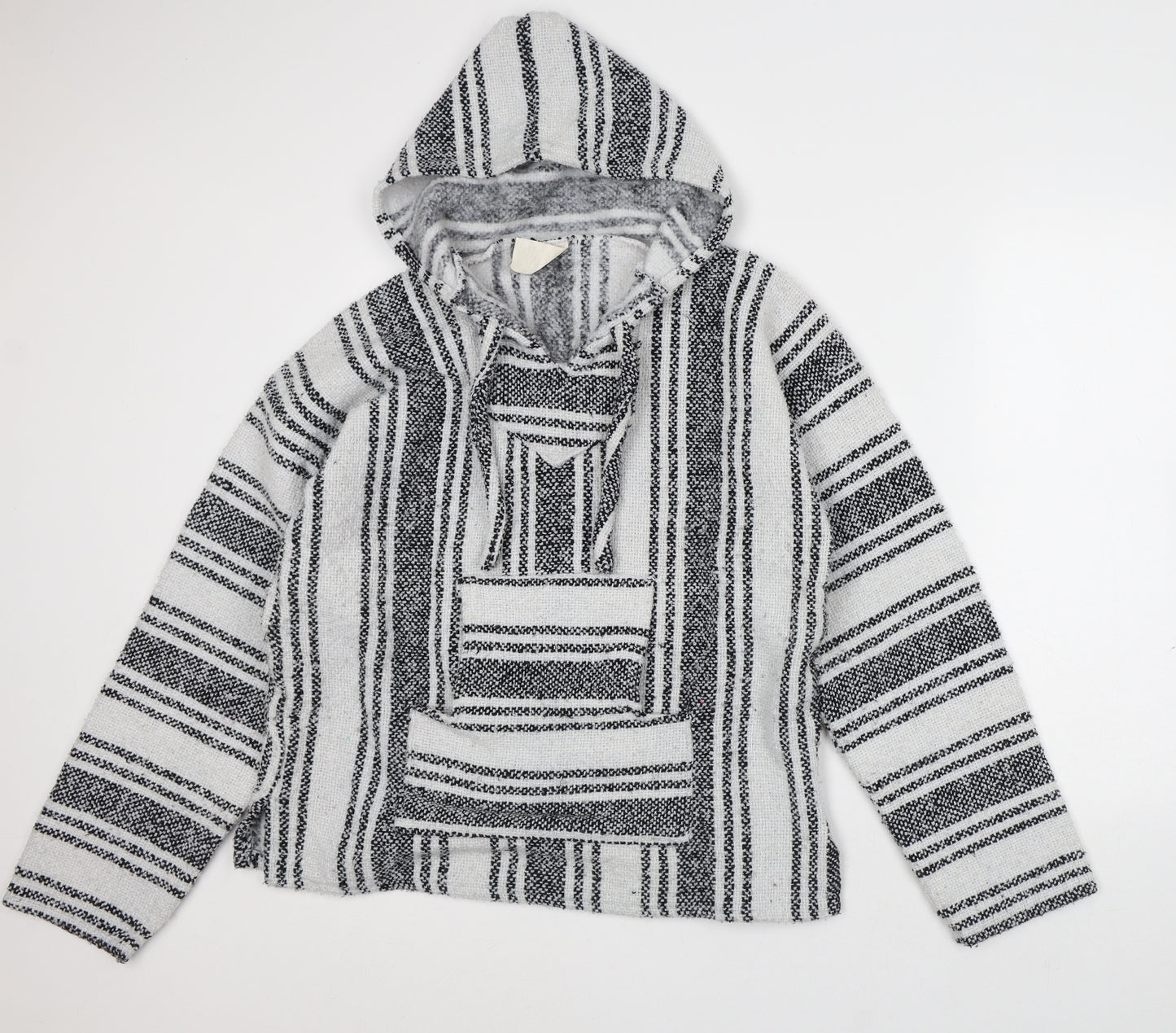 Siesta Womens White Striped Acrylic Pullover Hoodie Size L