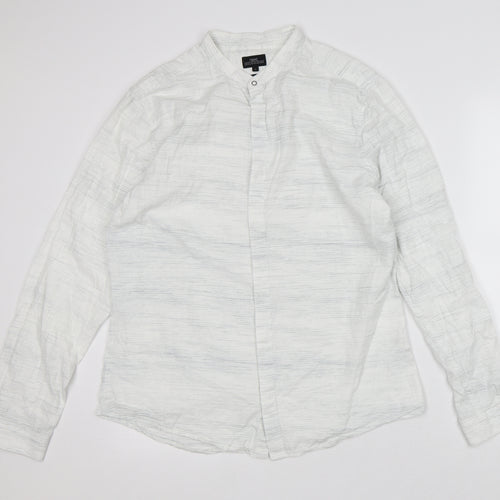 NEXT Mens White Geometric Cotton Button-Up Size L Crew Neck