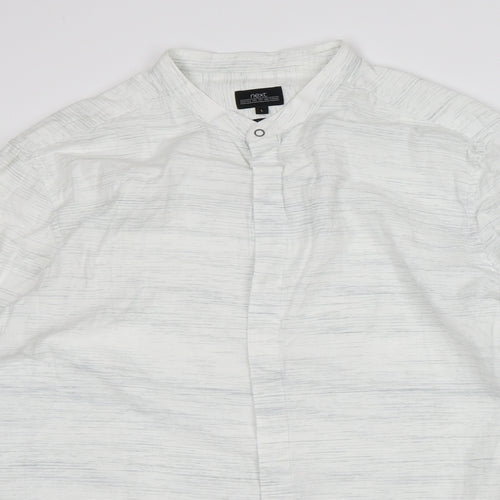 NEXT Mens White Geometric Cotton Button-Up Size L Crew Neck