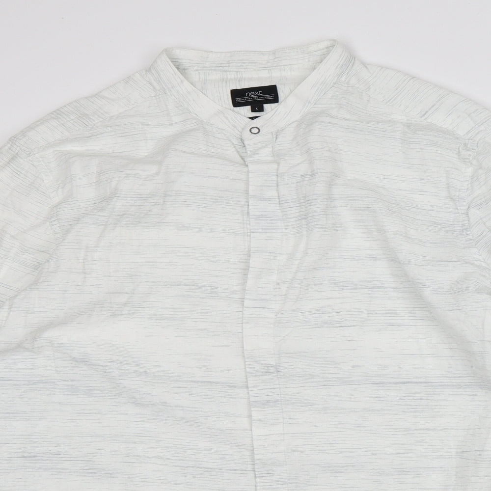 NEXT Mens White Geometric Cotton Button-Up Size L Crew Neck