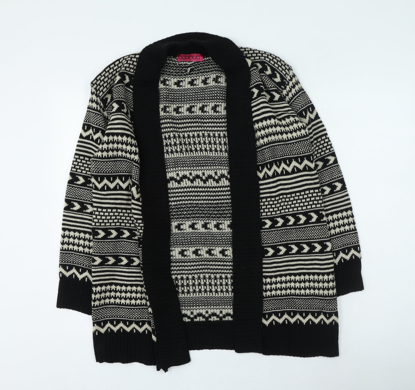 Boohoo Womens Black V-Neck Geometric Acrylic Cardigan Jumper Size M
