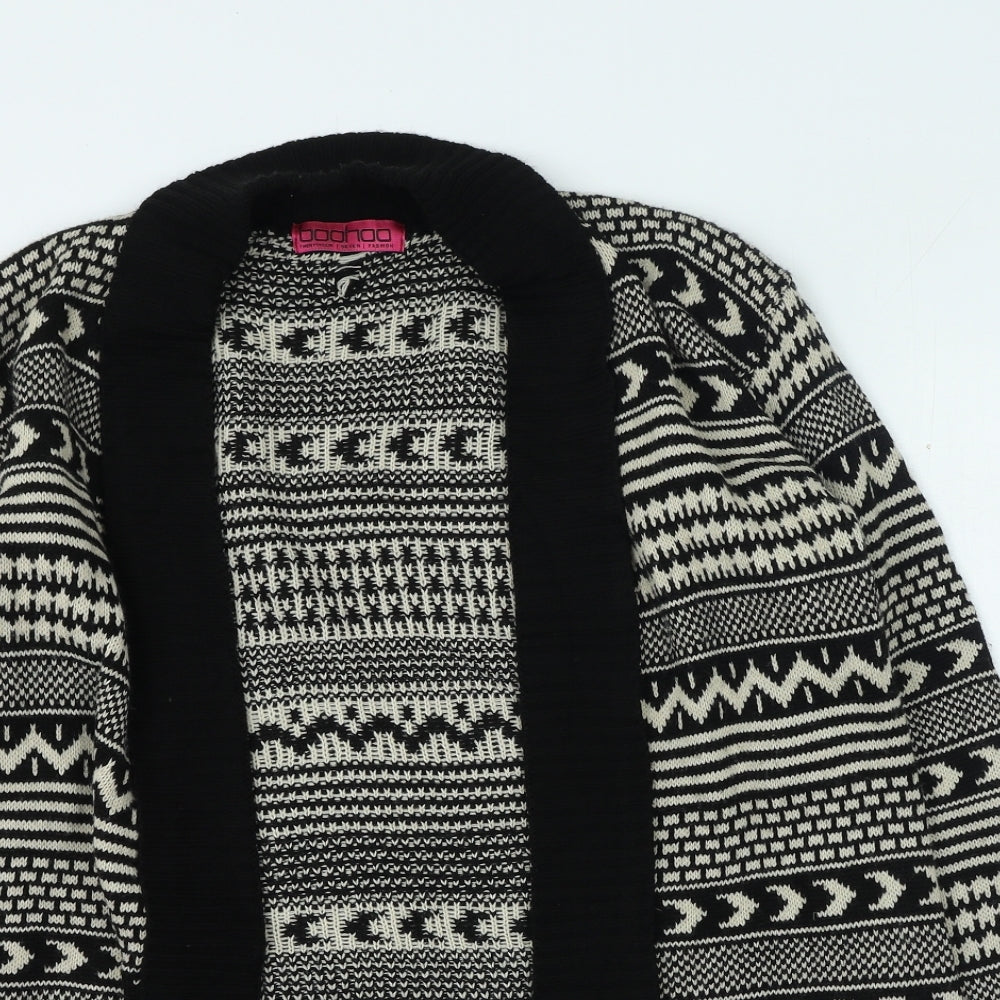 Boohoo Womens Black V-Neck Geometric Acrylic Cardigan Jumper Size M
