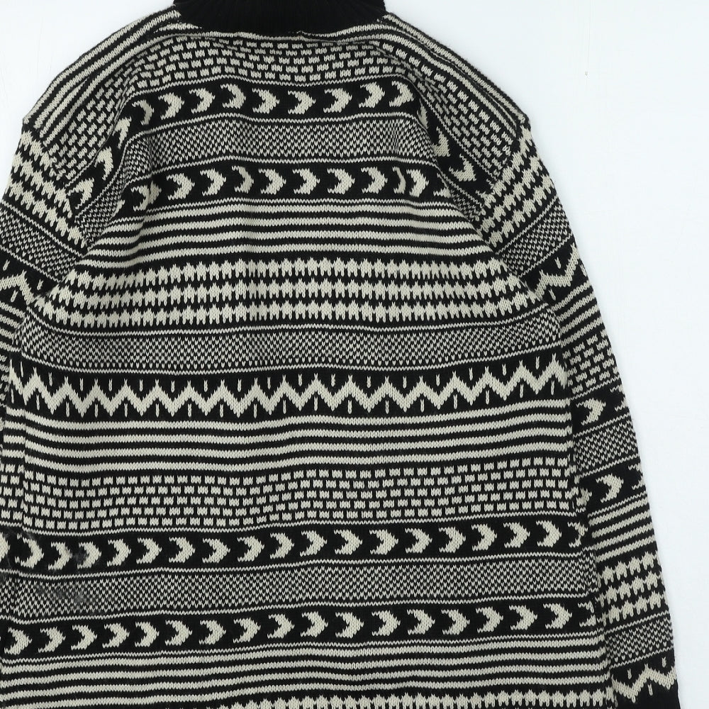 Boohoo Womens Black V-Neck Geometric Acrylic Cardigan Jumper Size M