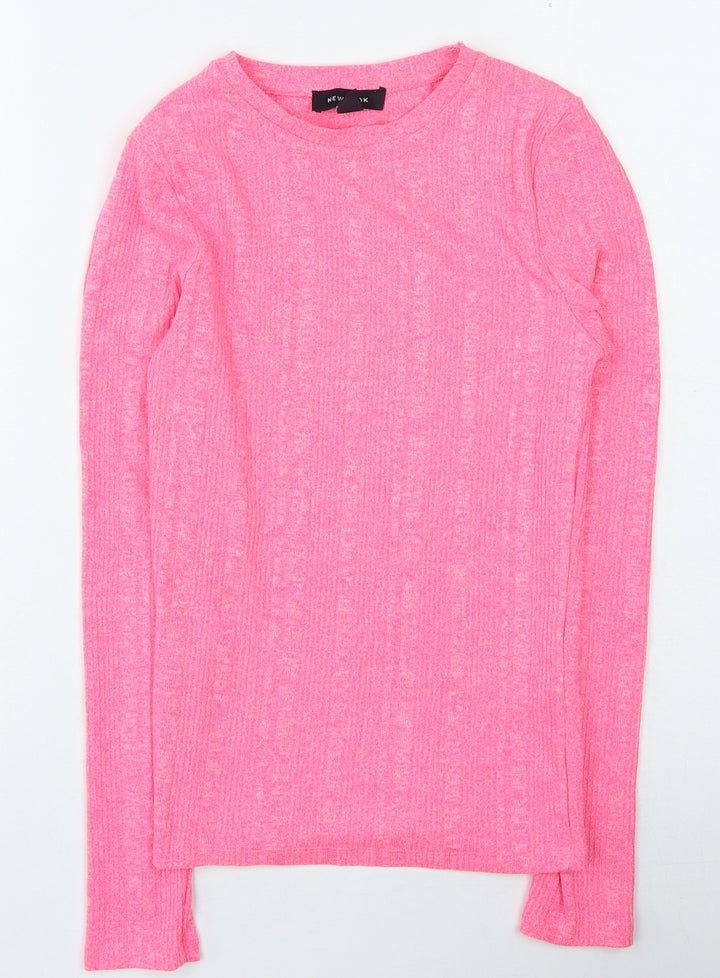 New Look Womens Pink Round Neck Polyester Pullover Jumper Size 8