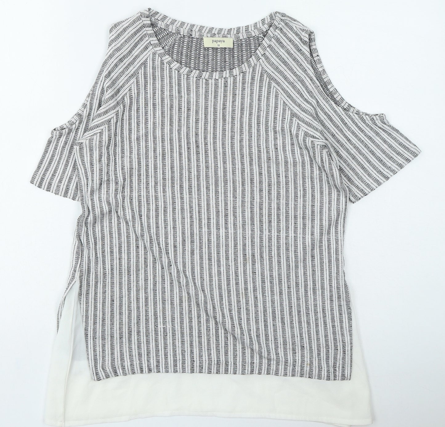 Papaya Womens Grey Round Neck Striped Viscose Pullover Jumper Size 10