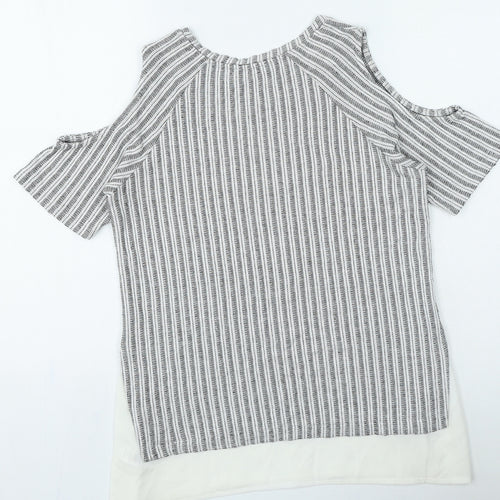 Papaya Womens Grey Round Neck Striped Viscose Pullover Jumper Size 10