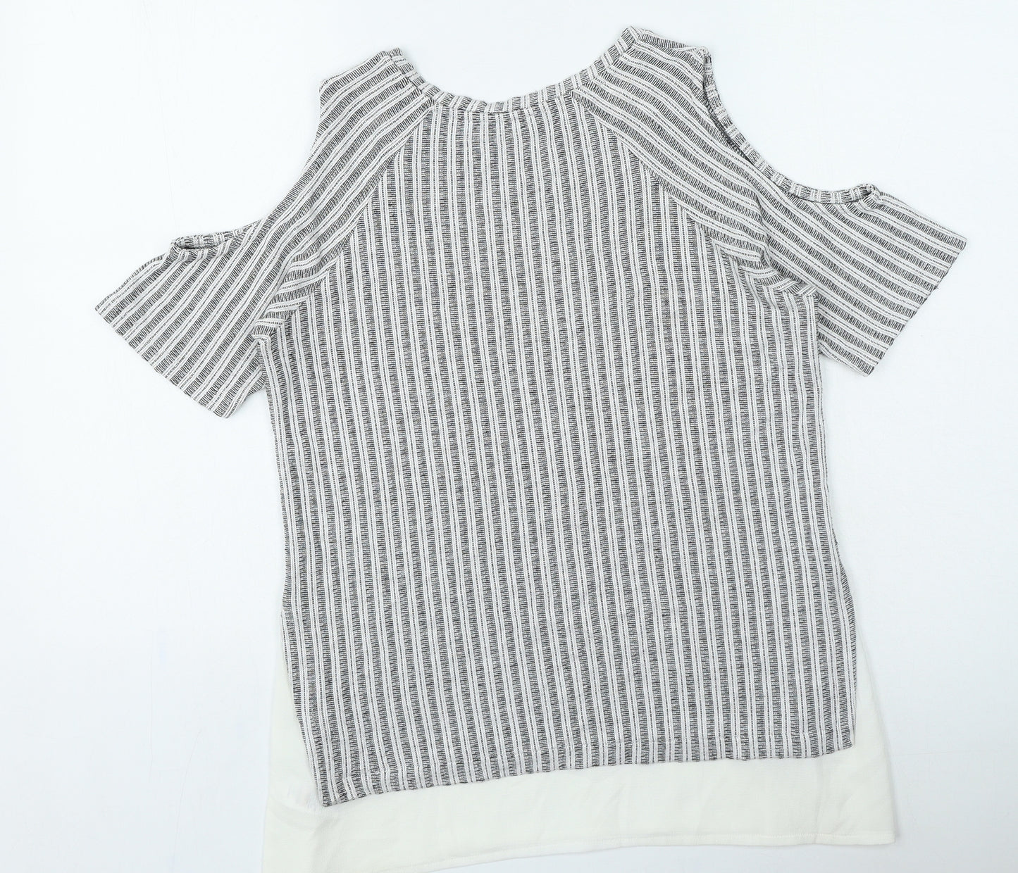 Papaya Womens Grey Round Neck Striped Viscose Pullover Jumper Size 10