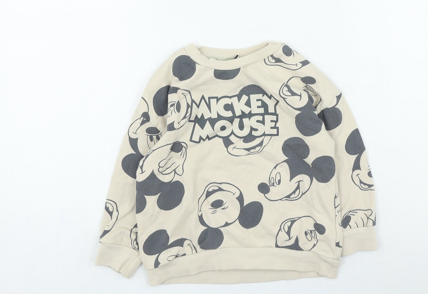 George Girls Beige Cotton Pullover Sweatshirt Size 2-3 Years - Mickey Mouse