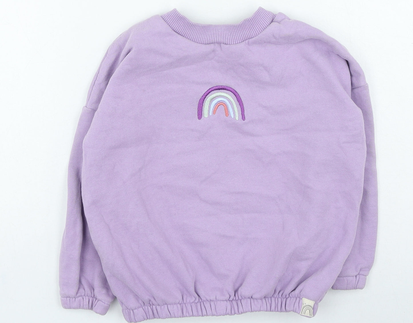 NEXT Girls Purple Cotton Pullover Sweatshirt Size 5-6 Years - Rainbow