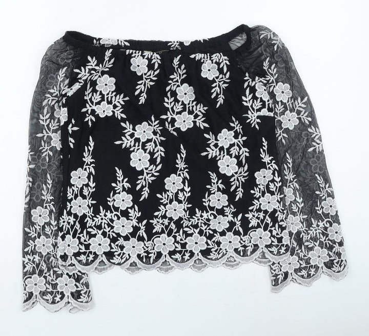 Lipsy Womens Black Square Neck Floral Polyamide Pullover Jumper Size 8