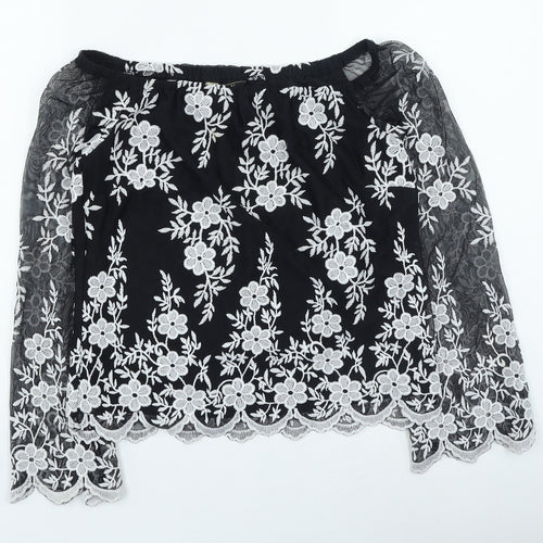 Lipsy Womens Black Square Neck Floral Polyamide Pullover Jumper Size 8