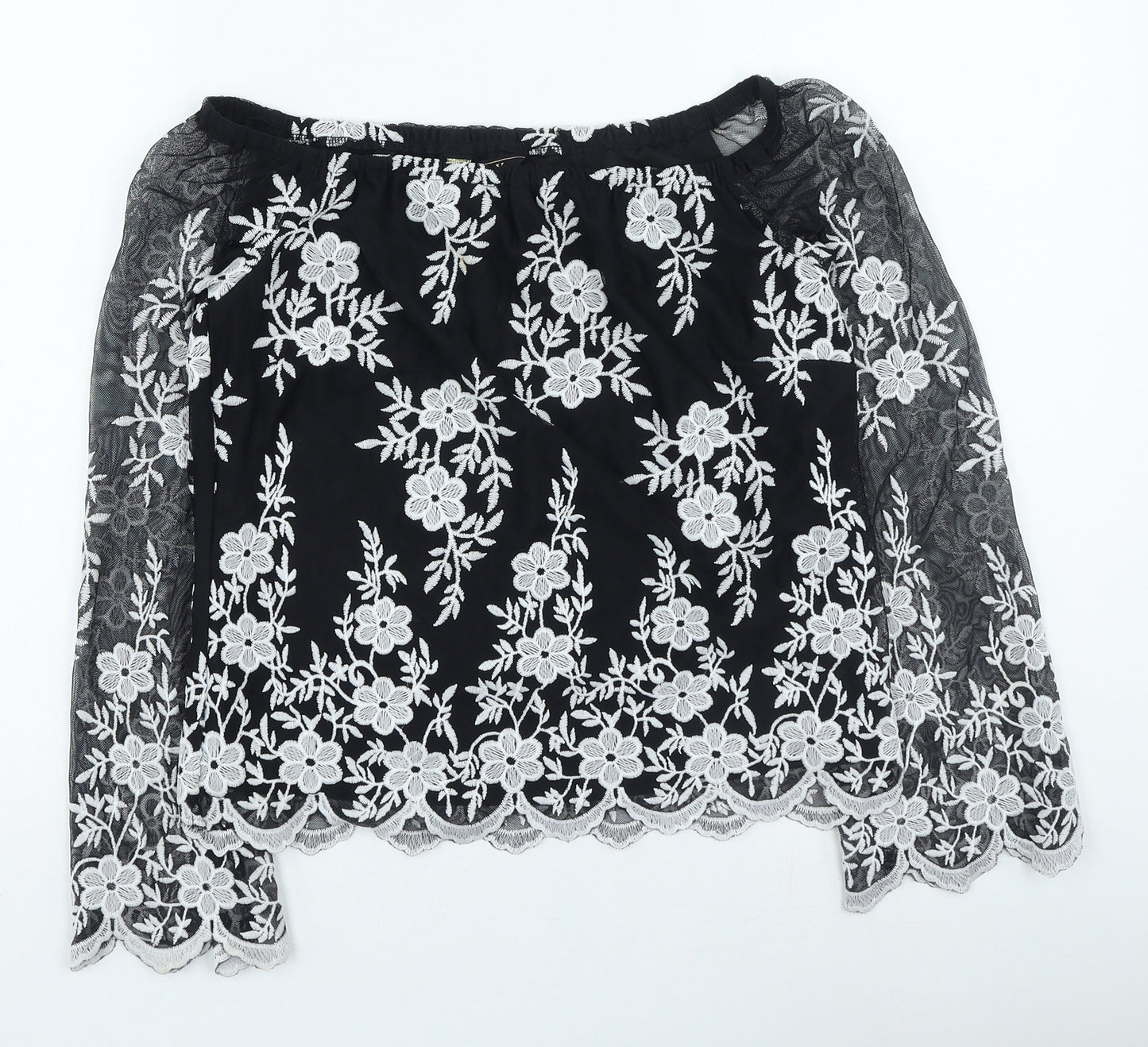 Lipsy Womens Black Square Neck Floral Polyamide Pullover Jumper Size 8