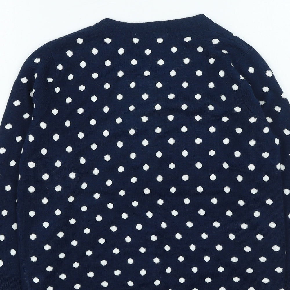 TU Womens Blue Round Neck Polka Dot Acrylic Cardigan Jumper Size 8