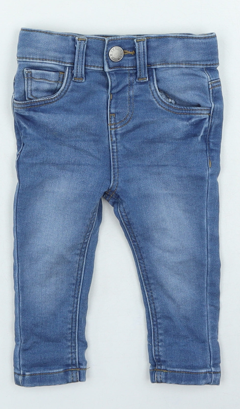 Primark Girls Blue Cotton Jogger Jeans Size 6-9 Months Button