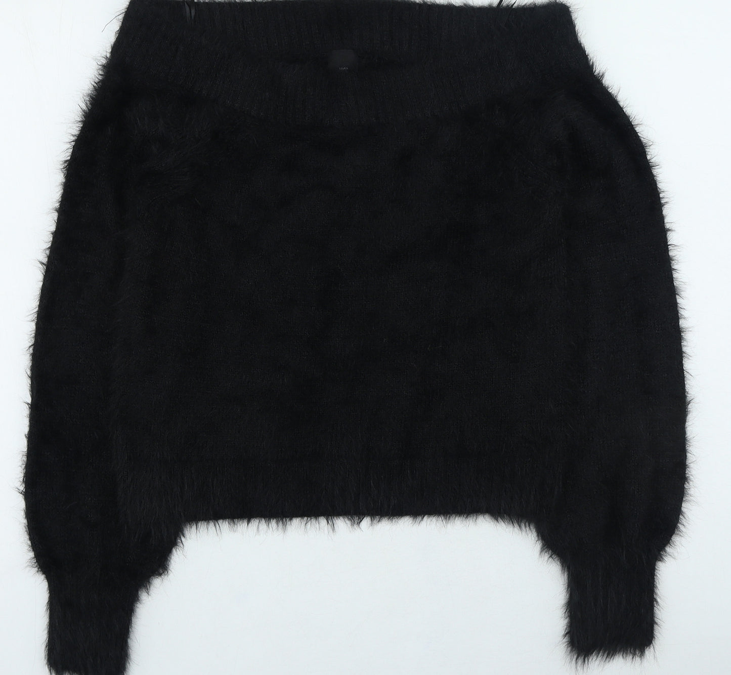 River Island Womens Black Square Neck Nylon Pullover Jumper Size 8