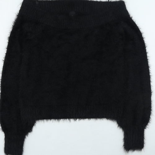 River Island Womens Black Square Neck Nylon Pullover Jumper Size 8