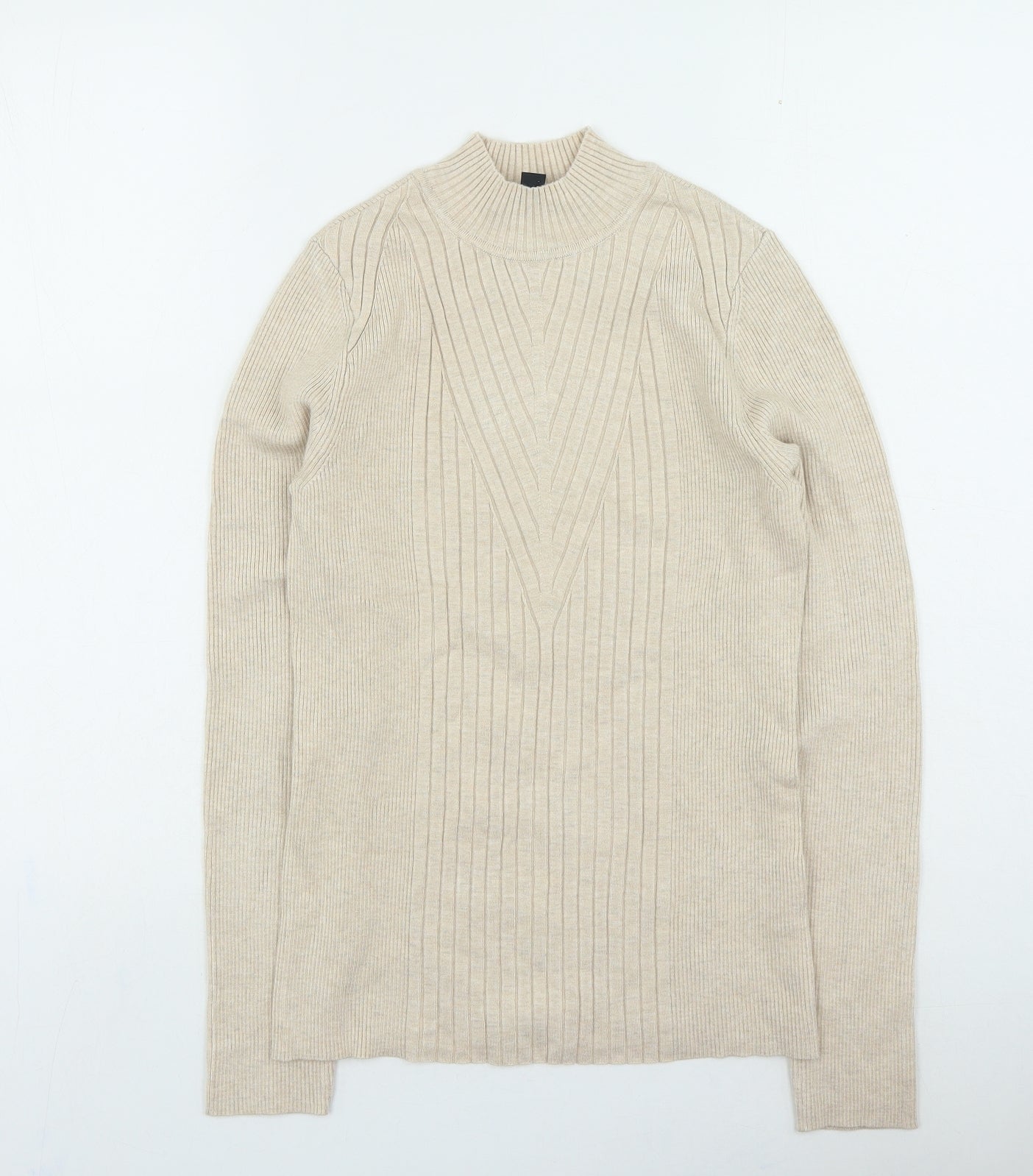 International Womens Beige High Neck Rayon Pullover Jumper Size M
