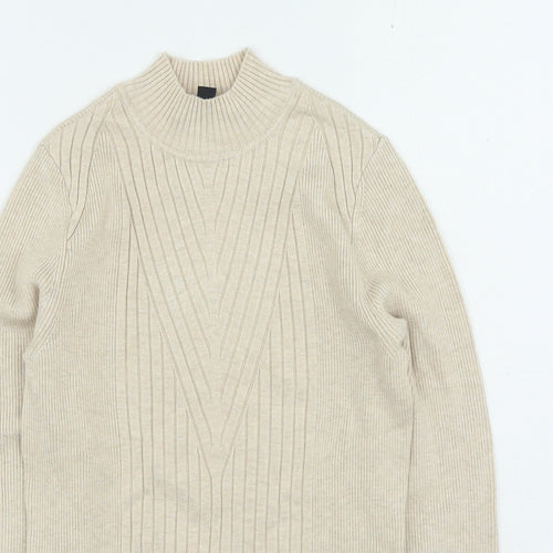 International Womens Beige High Neck Rayon Pullover Jumper Size M
