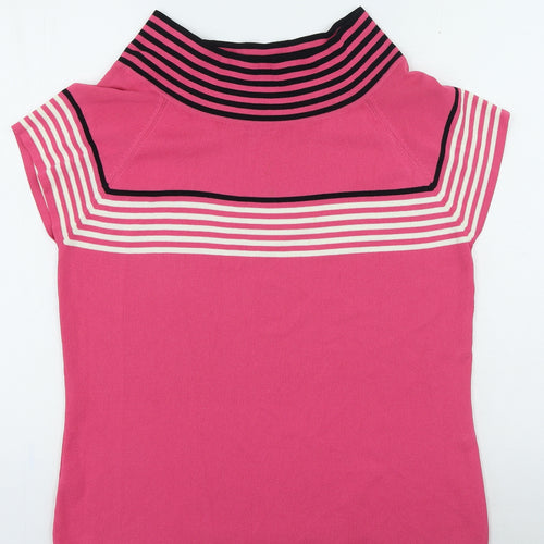 Vogue Womens Pink High Neck Striped Rayon Pullover Jumper Size 16