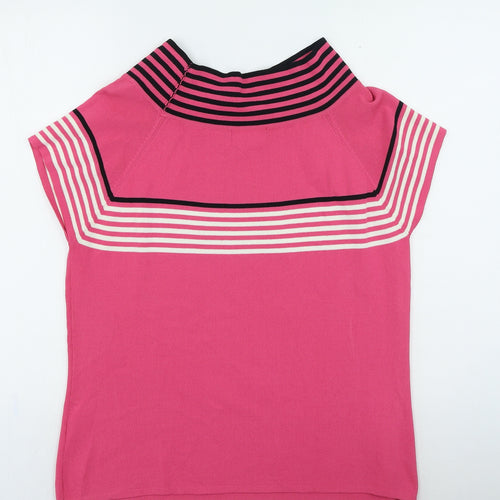 Vogue Womens Pink High Neck Striped Rayon Pullover Jumper Size 16