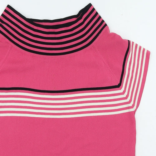 Vogue Womens Pink High Neck Striped Rayon Pullover Jumper Size 16