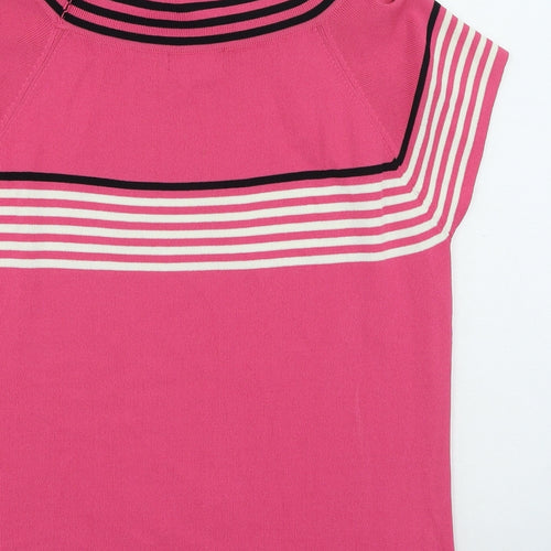Vogue Womens Pink High Neck Striped Rayon Pullover Jumper Size 16