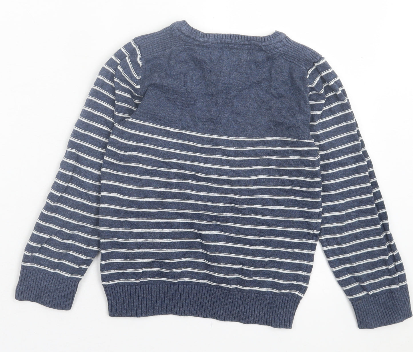 George Boys Blue Crew Neck Striped Cotton Pullover Jumper Size 5-6 Years Pullover