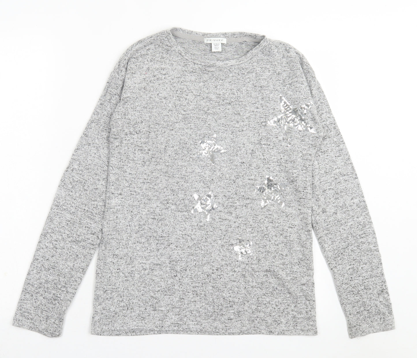 Primark Girls Grey Polyester Basic Casual Size 13-14 Years Crew Neck Pullover