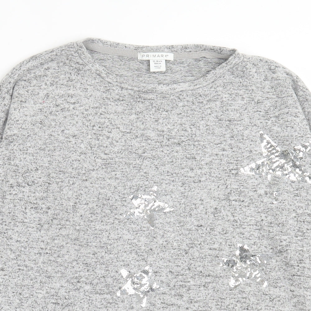 Primark Girls Grey Polyester Basic Casual Size 13-14 Years Crew Neck Pullover