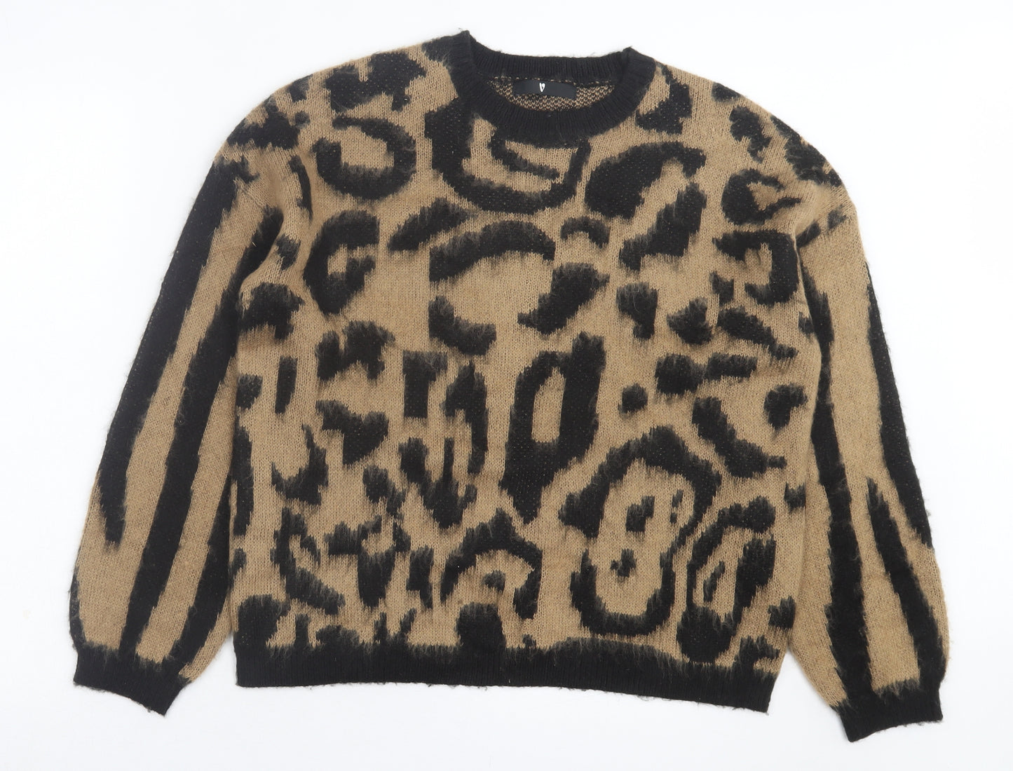 Very Womens Brown Crew Neck Animal Print Acrylic Pullover Jumper Size 14