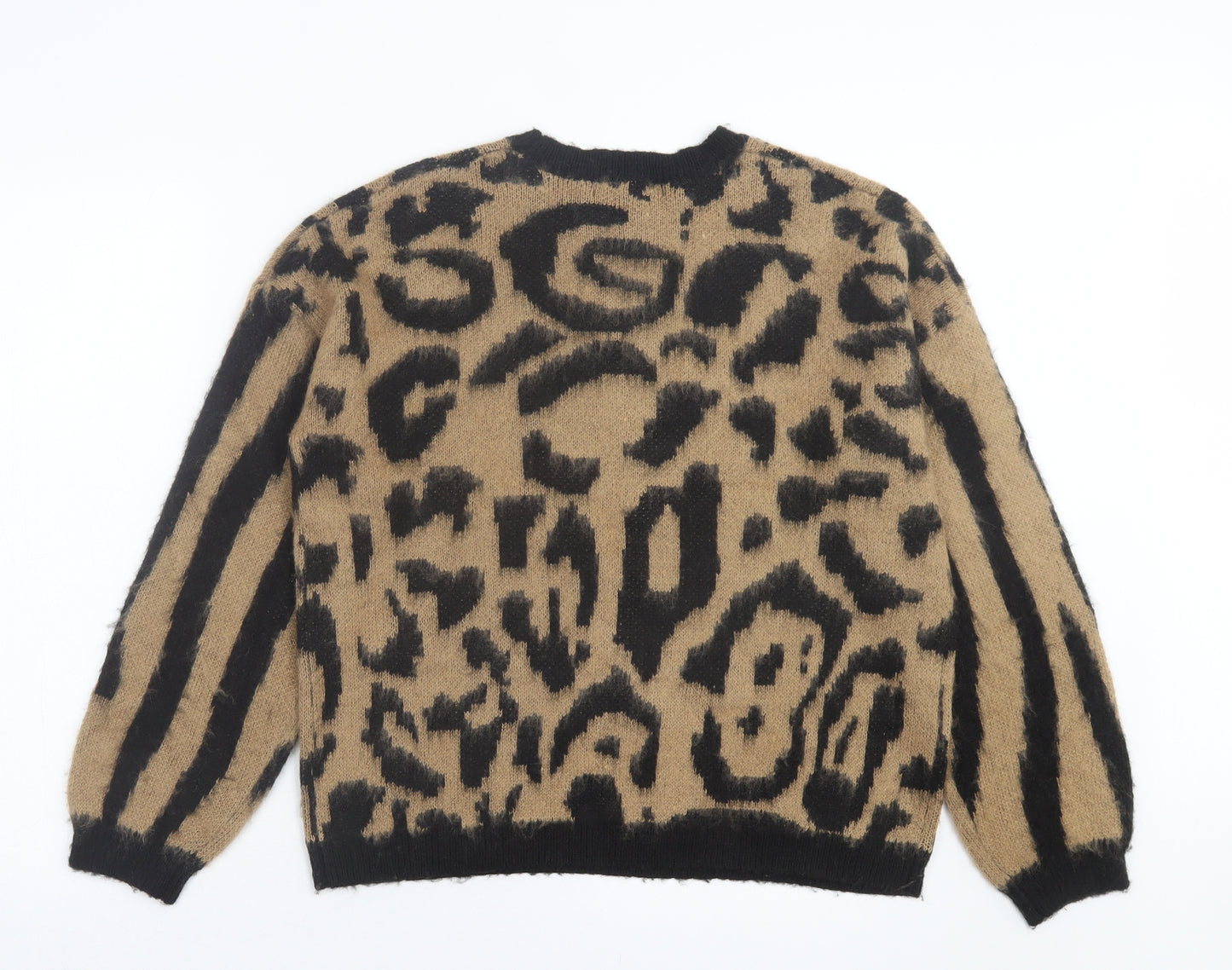 Very Womens Brown Crew Neck Animal Print Acrylic Pullover Jumper Size 14