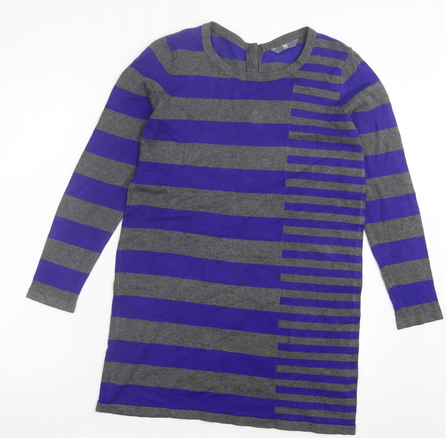 BHS Womens Purple Striped Viscose Jumper Dress Size 12 Crew Neck Pullover