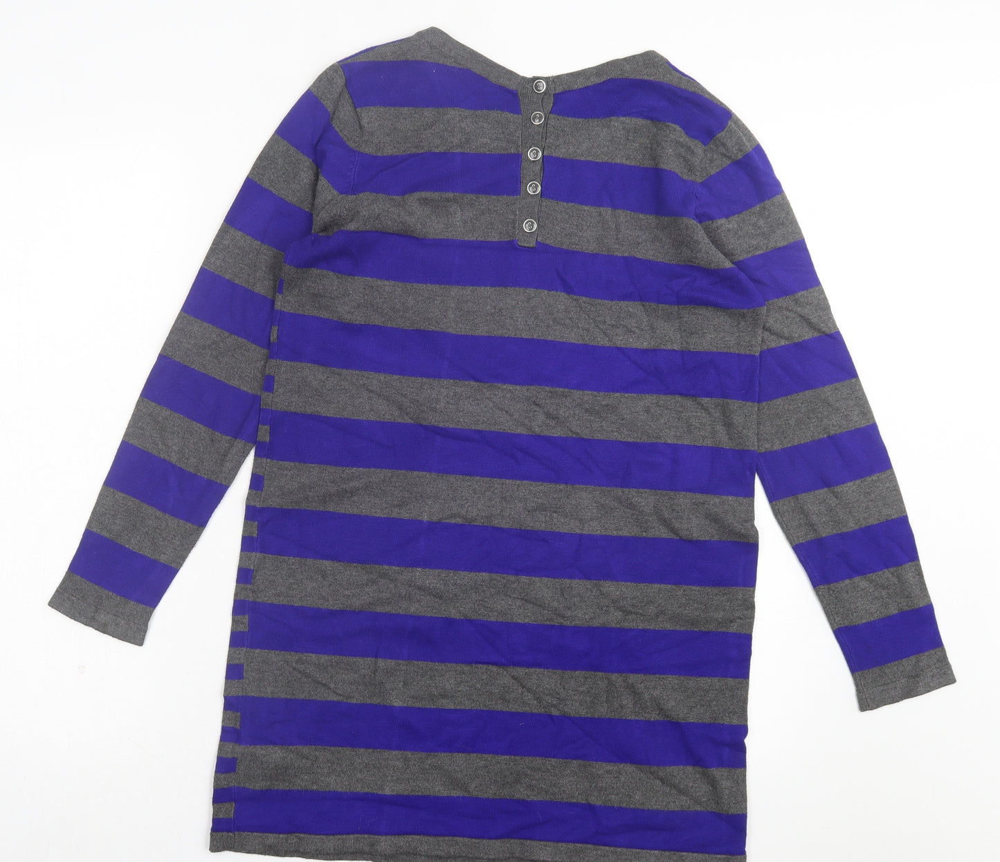 BHS Womens Purple Striped Viscose Jumper Dress Size 12 Crew Neck Pullover