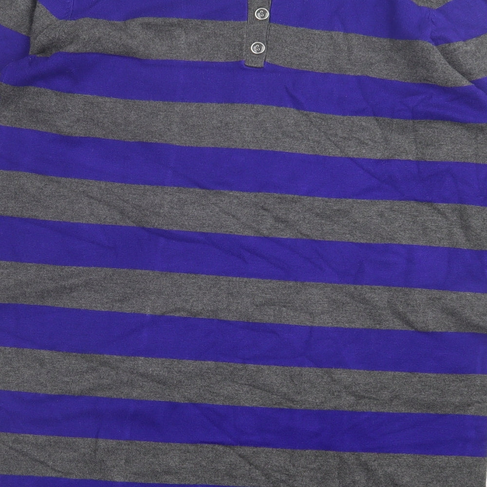BHS Womens Purple Striped Viscose Jumper Dress Size 12 Crew Neck Pullover