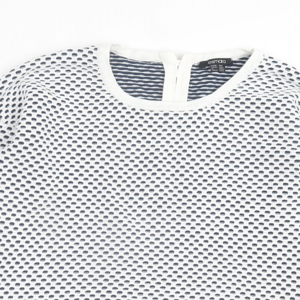 ESMARA Womens White Geometric Cotton Pullover Sweatshirt Size S Zip