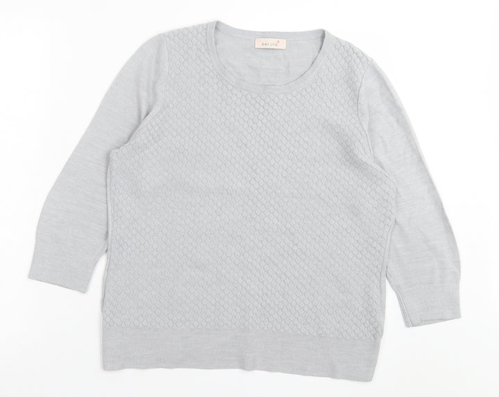 Per Una Womens Grey Crew Neck Acrylic Pullover Jumper Size 14