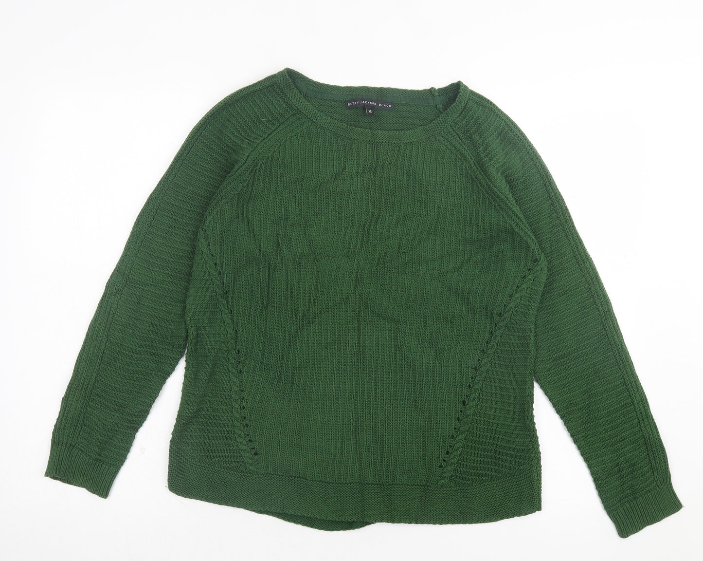 Betty Jackson Black Womens Green Crew Neck Cotton Pullover Jumper Size 12