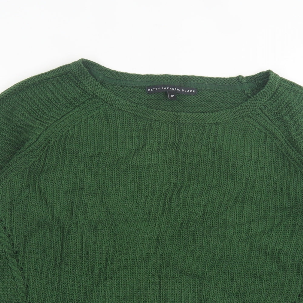 Betty Jackson Black Womens Green Crew Neck Cotton Pullover Jumper Size 12