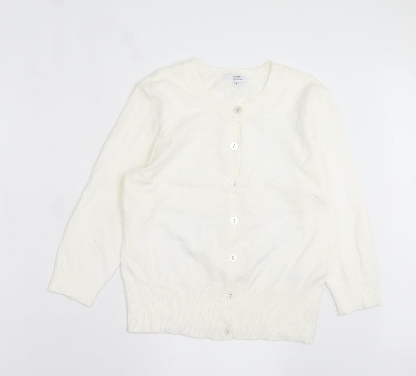 Debenhams Womens White Crew Neck Cotton Cardigan Jumper Size 14
