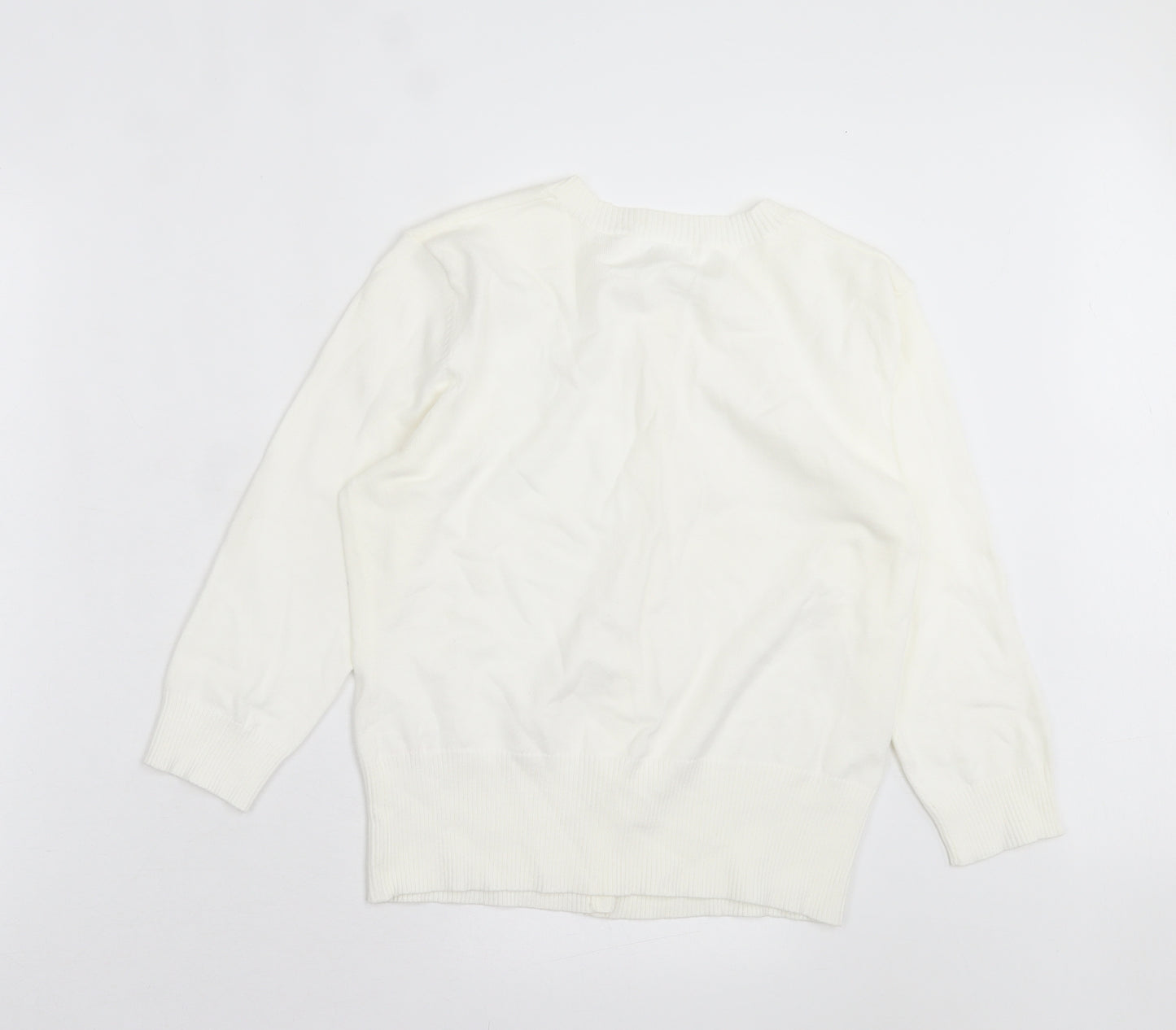 Debenhams Womens White Crew Neck Cotton Cardigan Jumper Size 14
