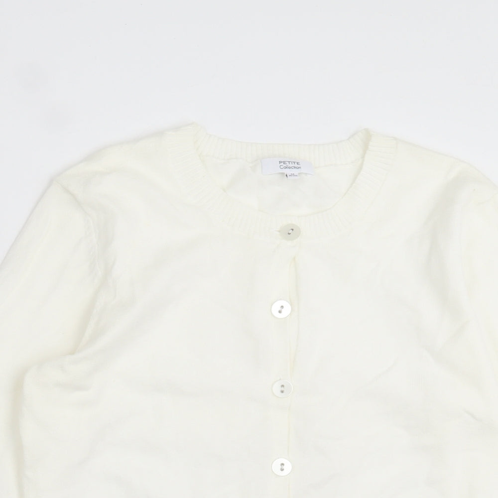 Debenhams Womens White Crew Neck Cotton Cardigan Jumper Size 14